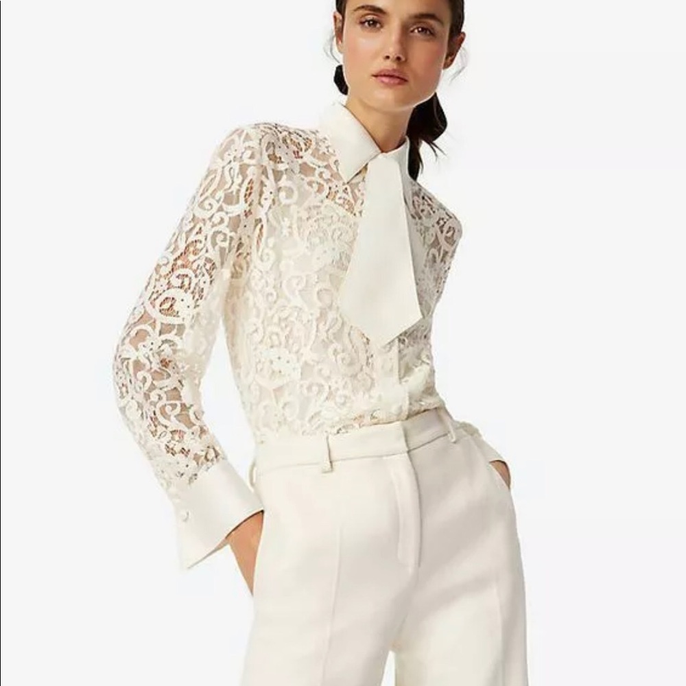 Tory Burch Rosie Top Shirt Blouse Lace Tie 6